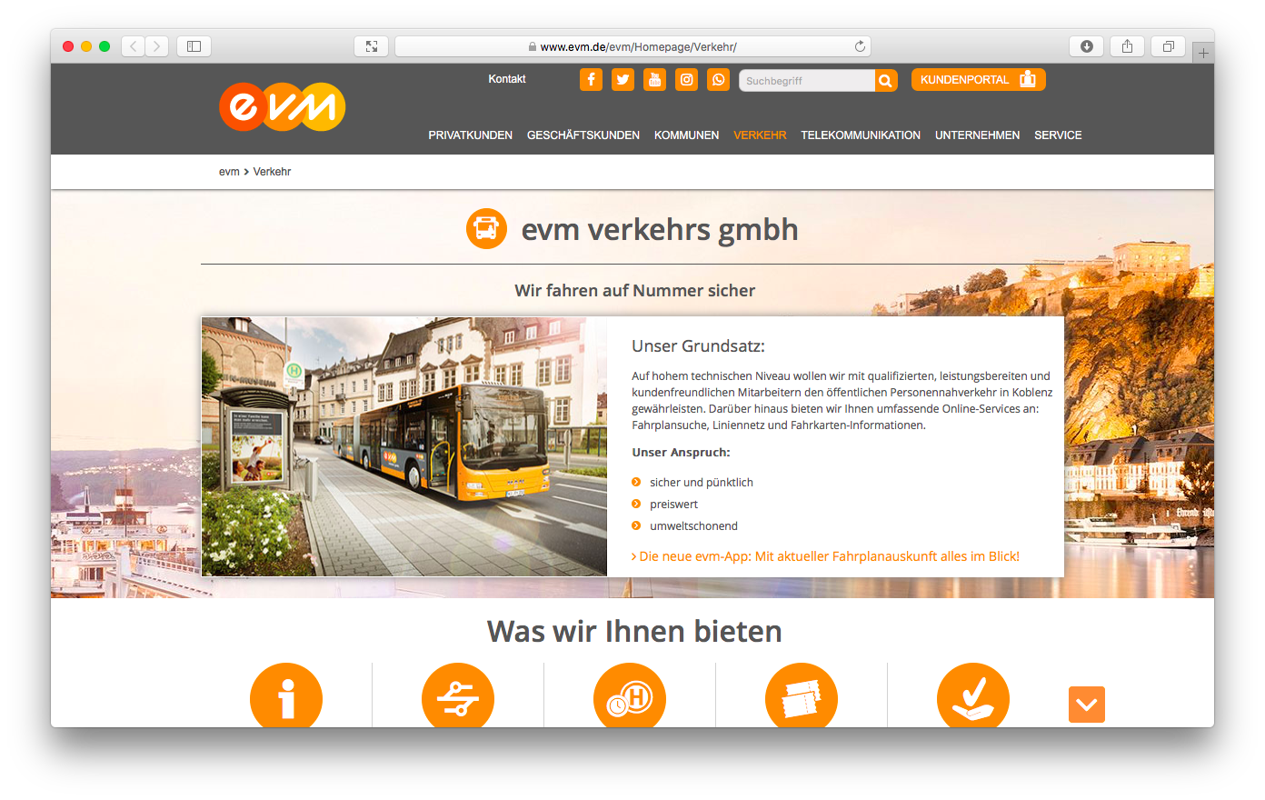 Screenshot der EVM Homepage